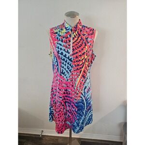 ACEGOLFS Women Blue Pink Abstract Print Sleeveless Golf Dress Quarter Zip NWT M